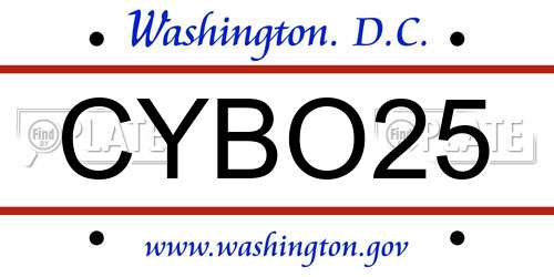 CYBO25 District Of Columbia License Plate