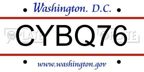 CYBQ76 District Of Columbia License Plate