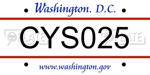 CYS025 District Of Columbia License Plate