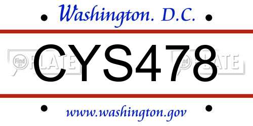 CYS478 District Of Columbia License Plate