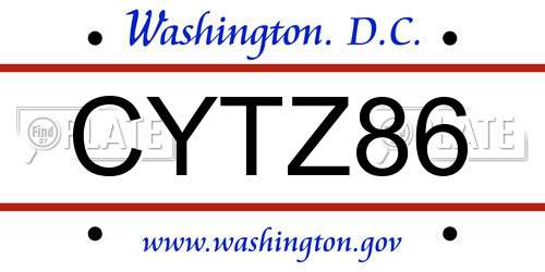 CYTZ86 District Of Columbia License Plate