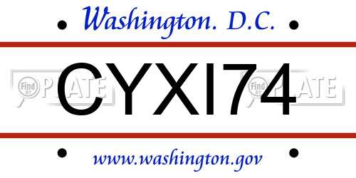 CYXI74 District Of Columbia License Plate