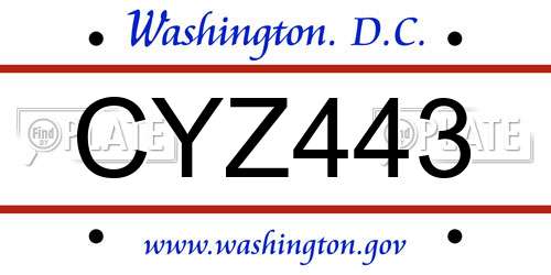 CYZ443 District Of Columbia License Plate