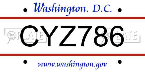 CYZ786 District Of Columbia License Plate