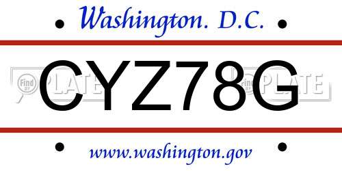 CYZ78G District Of Columbia License Plate