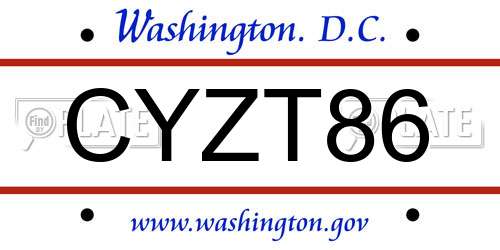 CYZT86 District Of Columbia License Plate