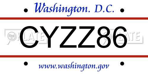 CYZZ86 District Of Columbia License Plate