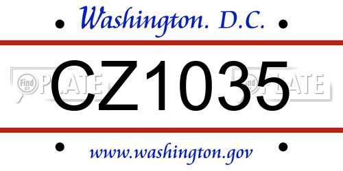 CZ1035 District Of Columbia License Plate