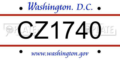 CZ1740 District Of Columbia License Plate