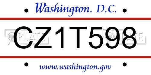 CZ1T598 District Of Columbia License Plate