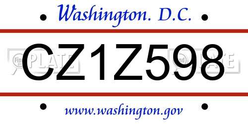 CZ1Z598 District Of Columbia License Plate