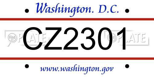 CZ2301 District Of Columbia License Plate