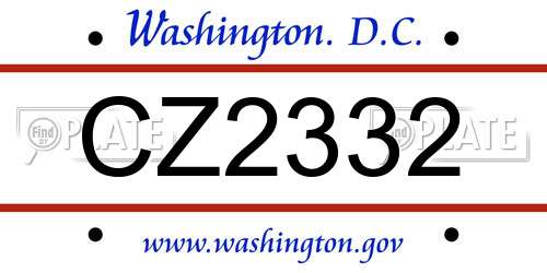 CZ2332 District Of Columbia License Plate