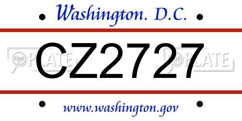 CZ2727 District Of Columbia License Plate