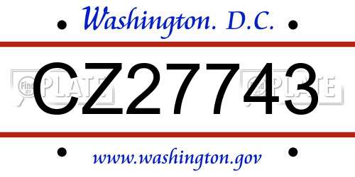 CZ27743 District Of Columbia License Plate