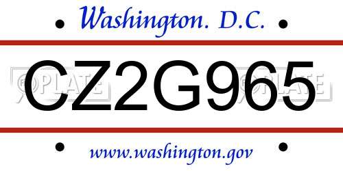 CZ2G965 District Of Columbia License Plate