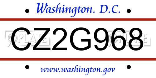 CZ2G968 District Of Columbia License Plate