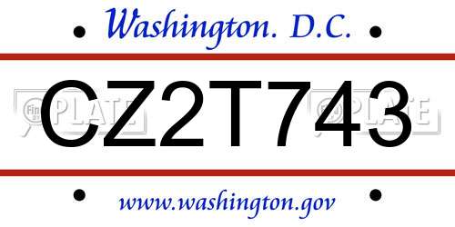 CZ2T743 District Of Columbia License Plate