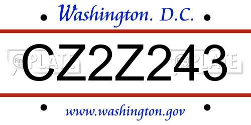 CZ2Z243 District Of Columbia License Plate