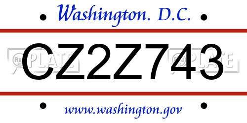 CZ2Z743 District Of Columbia License Plate