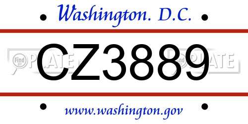 CZ3889 District Of Columbia License Plate