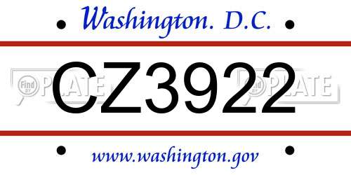 CZ3922 District Of Columbia License Plate