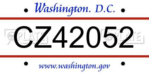 CZ42052 District Of Columbia License Plate