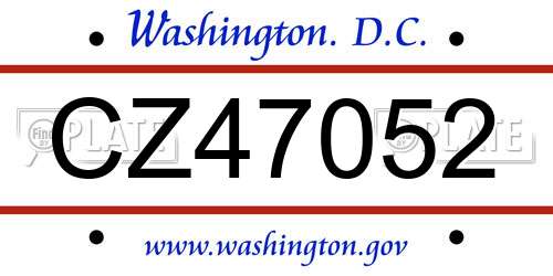 CZ47052 District Of Columbia License Plate
