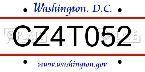 CZ4T052 District Of Columbia License Plate