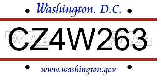 CZ4W263 District Of Columbia License Plate
