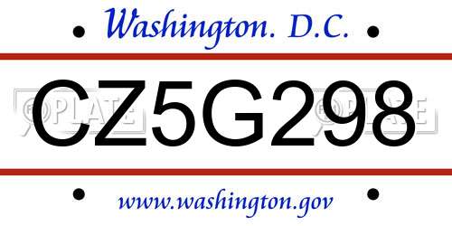 CZ5G298 District Of Columbia License Plate