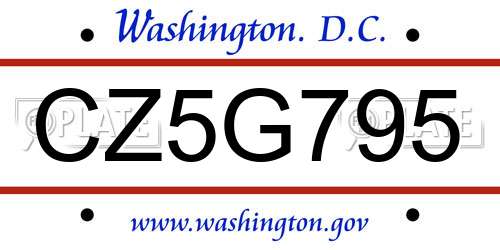 CZ5G795 District Of Columbia License Plate