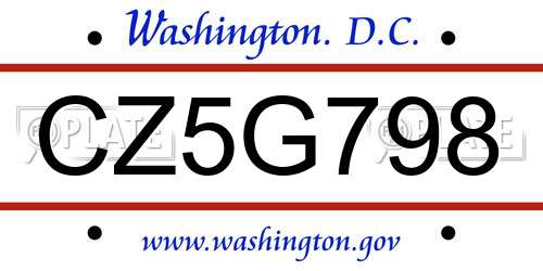 CZ5G798 District Of Columbia License Plate