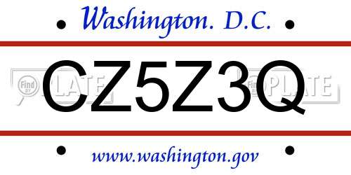 CZ5Z3Q District Of Columbia License Plate