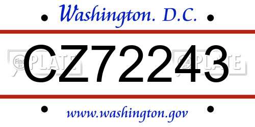 CZ72243 District Of Columbia License Plate