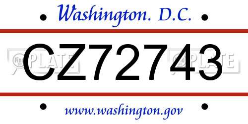 CZ72743 District Of Columbia License Plate