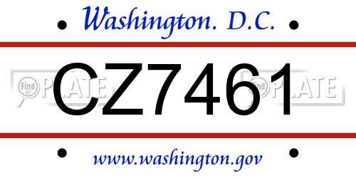 CZ7461 District Of Columbia License Plate