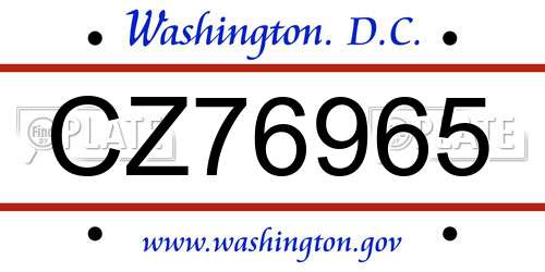 CZ76965 District Of Columbia License Plate