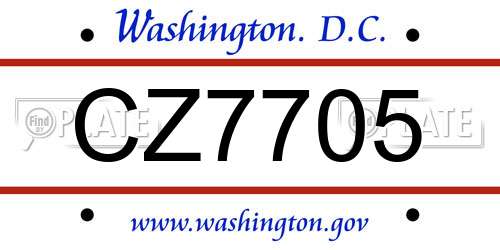 CZ7705 District Of Columbia License Plate