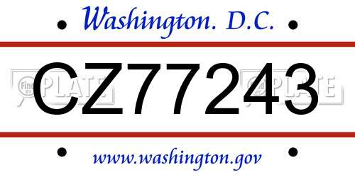 CZ77243 District Of Columbia License Plate