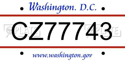 CZ77743 District Of Columbia License Plate
