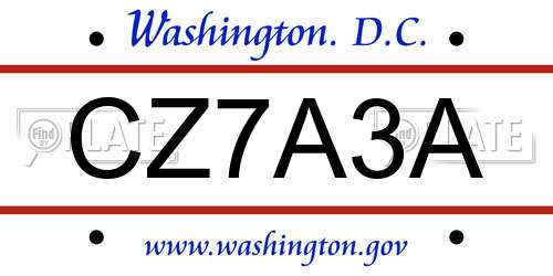 CZ7A3A District Of Columbia License Plate