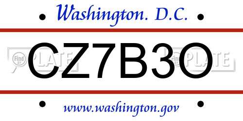 CZ7B3O District Of Columbia License Plate