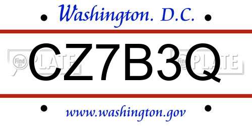 CZ7B3Q District Of Columbia License Plate