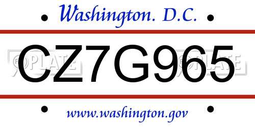CZ7G965 District Of Columbia License Plate
