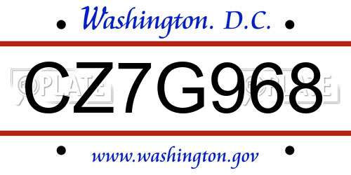CZ7G968 District Of Columbia License Plate