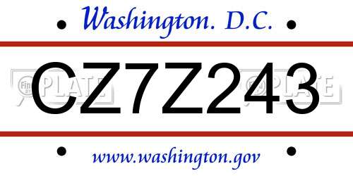 CZ7Z243 District Of Columbia License Plate