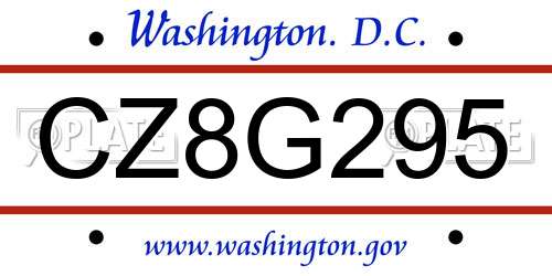 CZ8G295 District Of Columbia License Plate