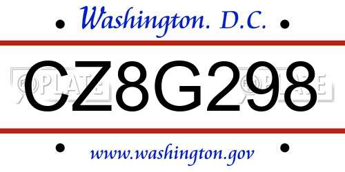 CZ8G298 District Of Columbia License Plate