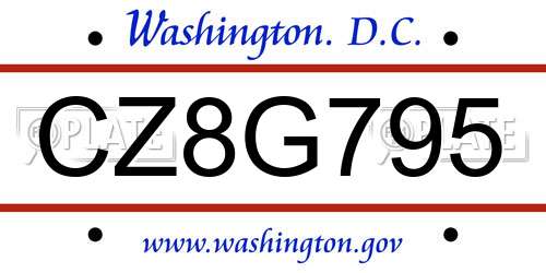 CZ8G795 District Of Columbia License Plate